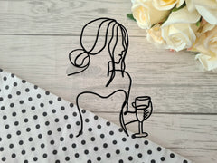 Custom BLACK acrylic Line lady silhouette with wine side cake charm choice of colours