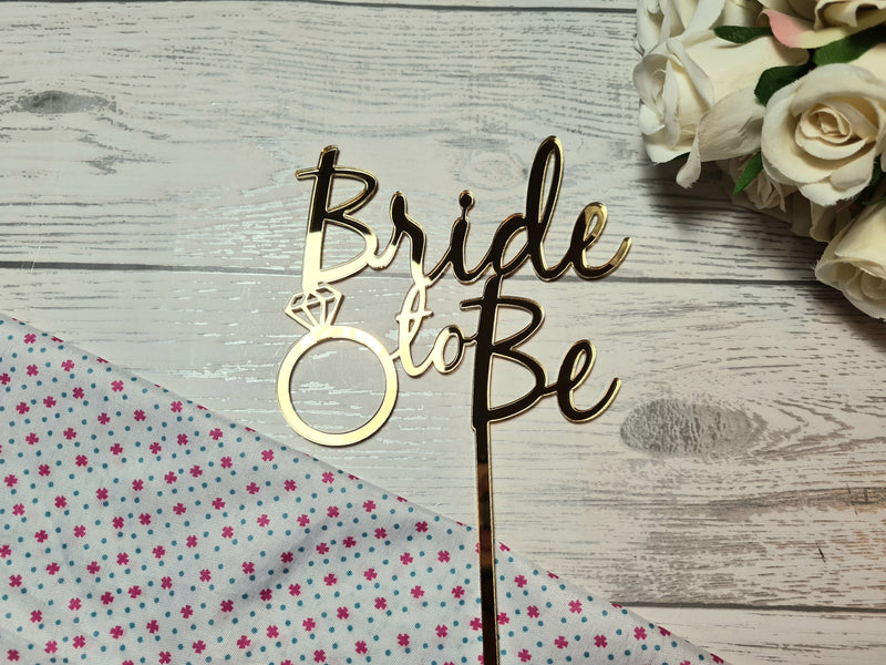 Custom mirrored acrylic Bride to be cake topper fancy hen party rose gold gold or silver