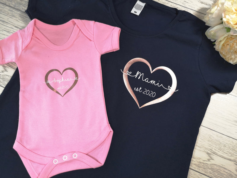 Personalised Matching Mother and Baby T-shirt and baby grow vest