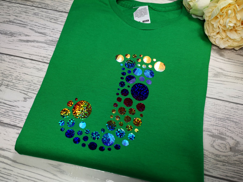 Personalised KIDS GREEN Dot letter detail t-shirt