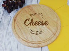 Personalised Engraved Wooden Round Chopping board cheese Gift Any Name Dad Grandad