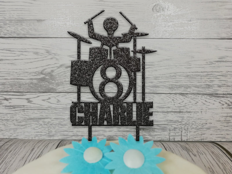 Personalised wooden birthday Drum kit cake topper Any name Age