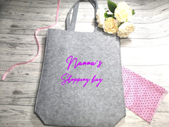 Personalised Grey Felt Tote bag with side Name shopping bag detail