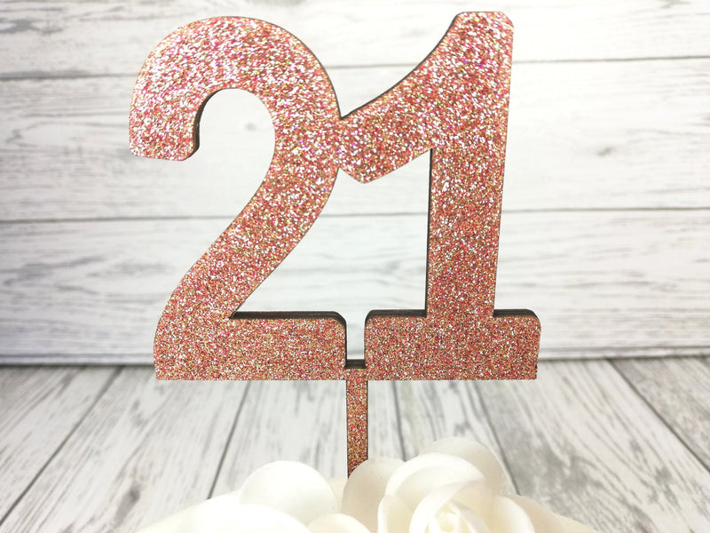 Personalised Wooden Glitter birthday age cake topper Any Age Colour options
