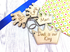 Personalised Wooden Crown King Princess Prince Keyring  Key ring Any name Message Dad Daddy
