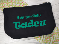 Personalised Welsh BLACK canvas Large Bag ymolchi Accessory bag