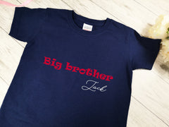 Personalised Kids Navy Big Brother t-shirt with name detail