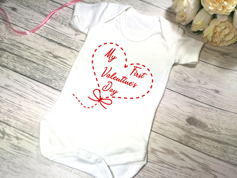 Custom White Baby vest suit with First valentine's day heart detail