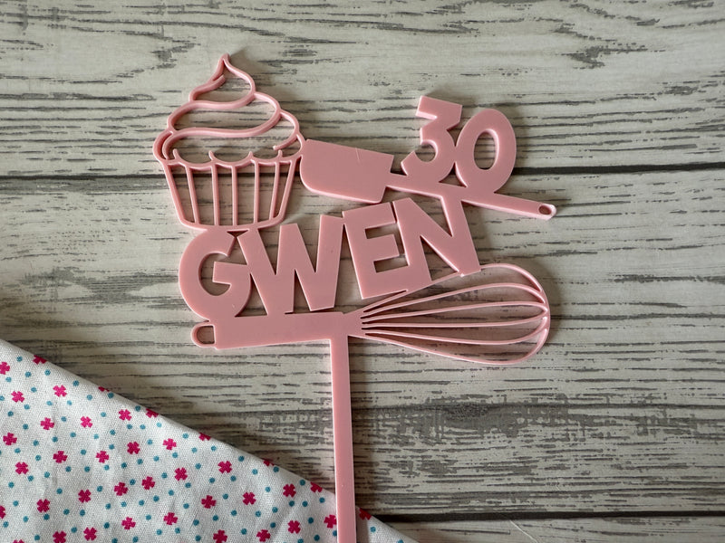 Personalised acrylic birthday cupcake baker cake topper Any name Any Age