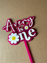 Personalised WELSH 2 layer acrylic Daisy NAME is ONE birthday cake topper