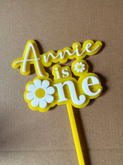 Personalised WELSH 2 layer acrylic Daisy NAME is ONE birthday cake topper