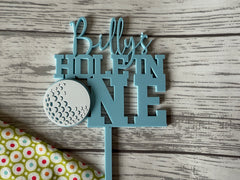 Personalised WELSH 2 layer acrylic Golf NAME Hole in ONE birthday cake topper