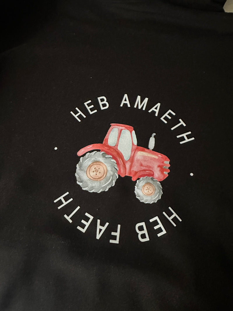 Custom unsiex kids/adults BLACK hoodie with Heb amaeth heb faeth - digon yw digon support farmers