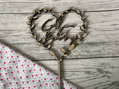 Personalised Oak MFD Wedding heart leaf cake topper add names