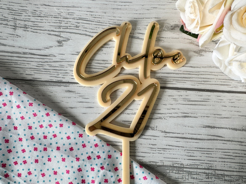 Personalised 2 layer acrylic  birthday NAME cake topper Any name