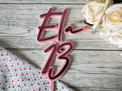 Personalised 2 layer acrylic  birthday NAME cake topper Any name