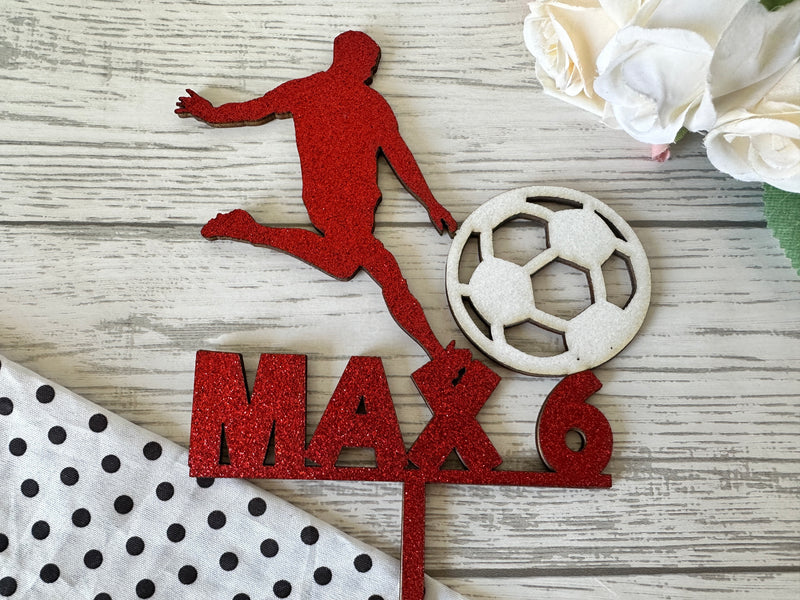 Personalised wooden birthday Football cake topper Any name Age