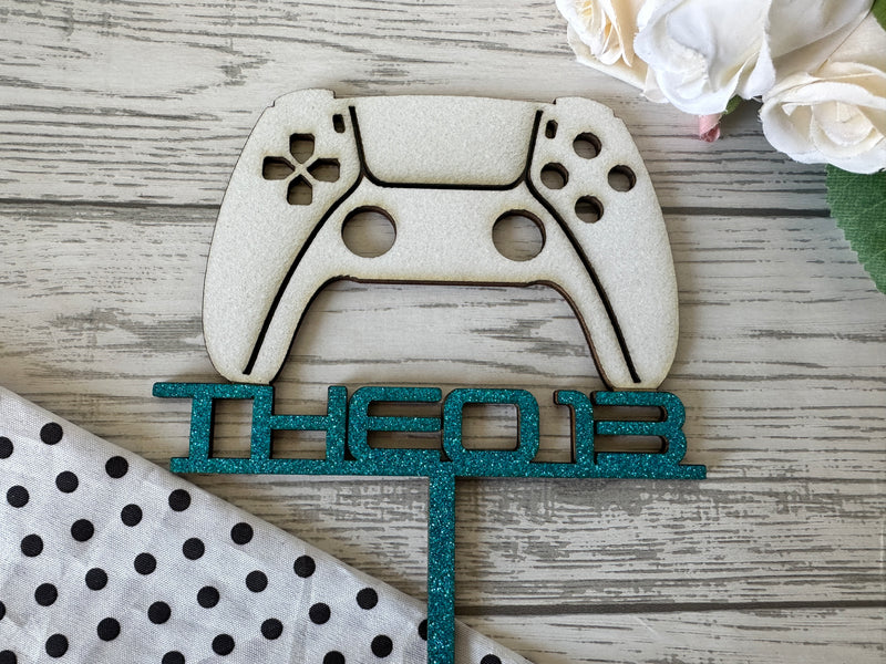 Personalised wooden birthday GAMING controller cake topper Any name Age