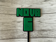 Personalised 2 layer acrylic Gaming mine sword NAME is AGE birthday cake topper