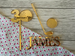 Custom acrylic Golf topper cake charm choice of colours