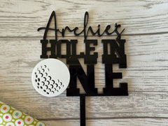 Personalised WELSH 2 layer acrylic Golf NAME Hole in ONE birthday cake topper