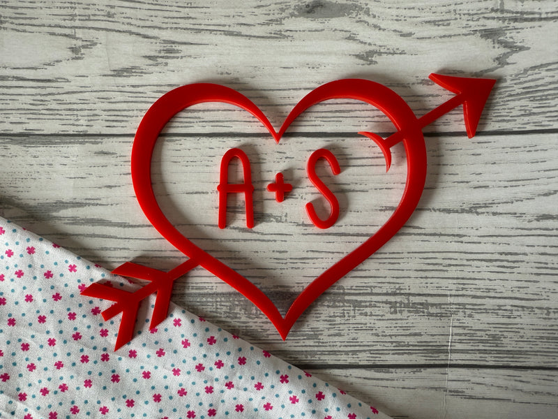 Personalised Mirrored or plain acrylic cupid heart with initials cake charm wedding