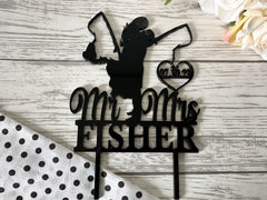 Personalised plain or Mirrored acrylic Wedding cake topper fishing wedding mr mrs