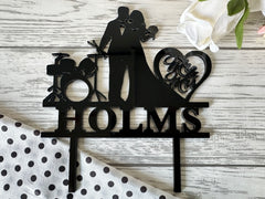 Personalised plain or Mirrored acrylic Wedding cake topper Drummer wedding mr mrs