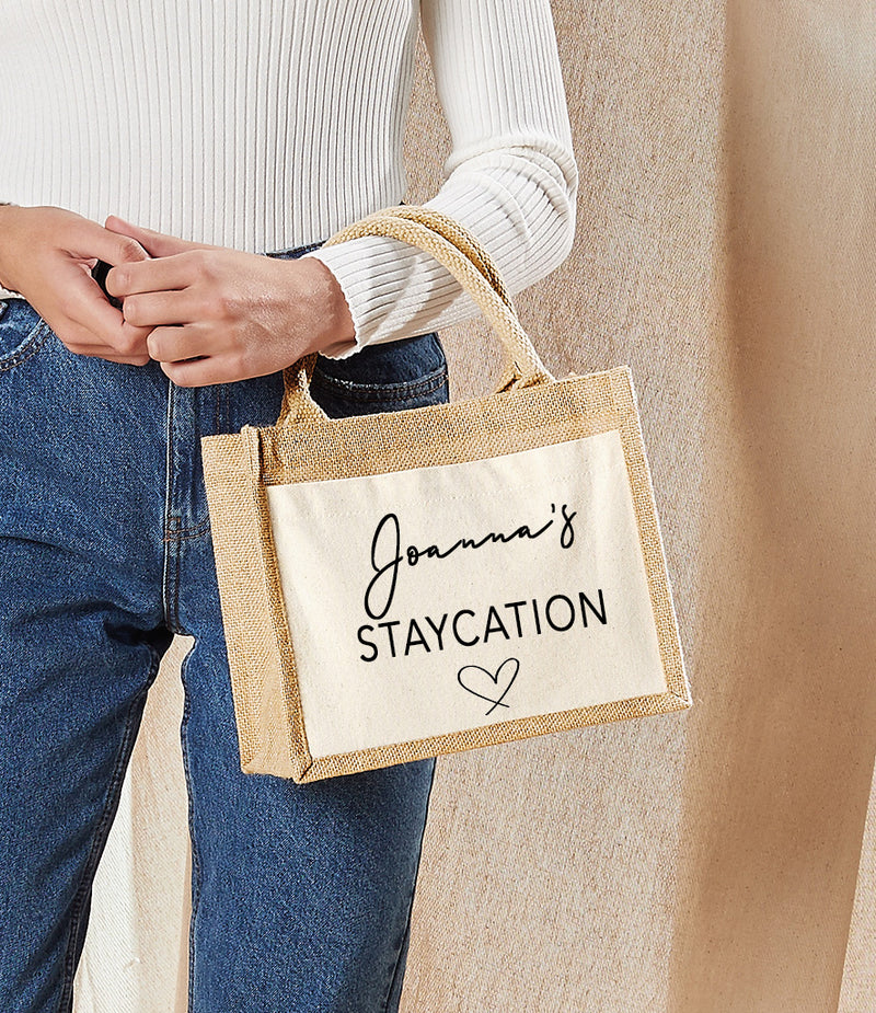 Personalised Jute bag with Name HOLIDAY BAG detail choose wording