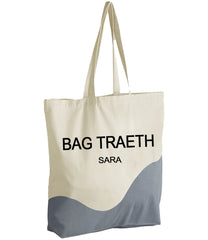 Personalised natural Grey wave Tote bag TRAETH Name choice detail