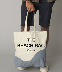 Personalised natural Grey wave Tote bag THE TEACHER / BEACH / WORK Name choice detail