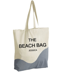 Personalised natural Grey wave Tote bag THE TEACHER / BEACH / WORK Name choice detail
