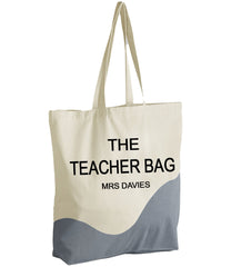 Personalised natural Grey wave Tote bag THE TEACHER / BEACH / WORK Name choice detail