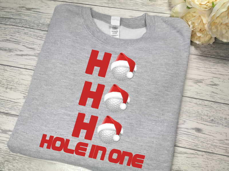 Custom Kids / adults unisex Heather GREY christmas jumper Golf Ho Ho Ho hole in one