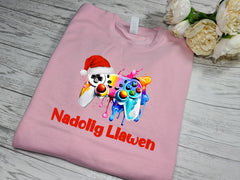 Custom KIDS WELSH baby PINK Gaming controller detail Christmas jumper