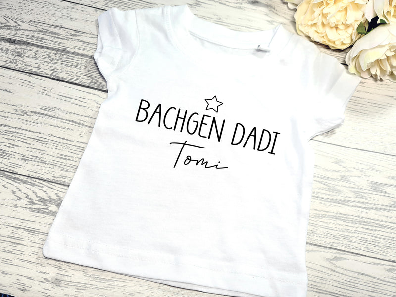 Personalised WELSH BABY & KIDS White t-shirt Merch or Bachgen Dadi with name