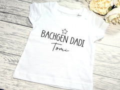 Personalised WELSH BABY & KIDS White t-shirt Merch or Bachgen Dadi with name
