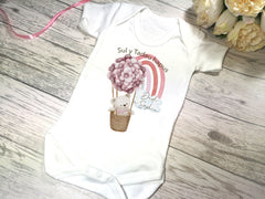 Personalised WELSH White Baby vest suit with sul y tadau hapus in blue or pink teddy hot air balloon