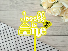 Personalised 2 layer acrylic Bee hive NAME is ONE birthday cake topper