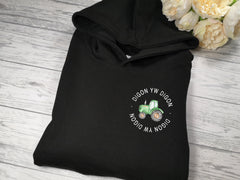 Custom unsiex kids/adults BLACK hoodie with Heb amaeth heb faeth - digon yw digon support farmers