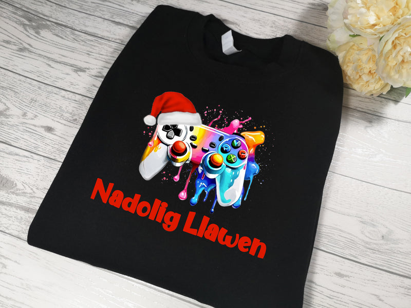 Custom KIDS WELSH BLACK Gaming controller detail Christmas jumper