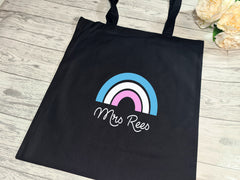 Personalised Tote bag with Teacher's Name with rainbow detail