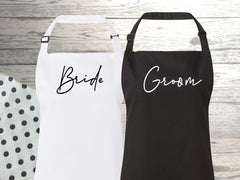 Personalised adult Wedding day apron in white, grey or black add any name