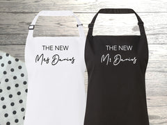 Personalised adult  Wedding day apron THE NEW mrs mrs in white, grey or black add any surname