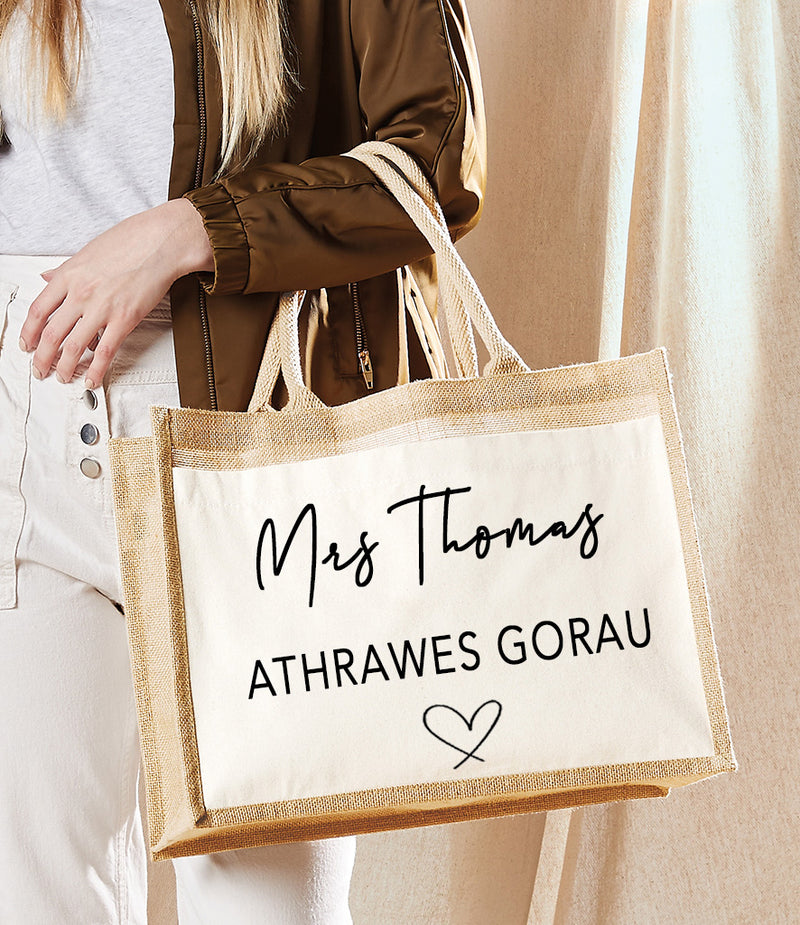 Personalised WELSH JUTE bag with Teacher s Name detail teacher gift Little house of creations