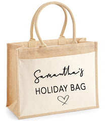 Personalised Jute bag with Name HOLIDAY BAG detail choose wording