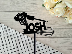 Personalised acrylic birthday Chef baker cake topper Any name Any Age