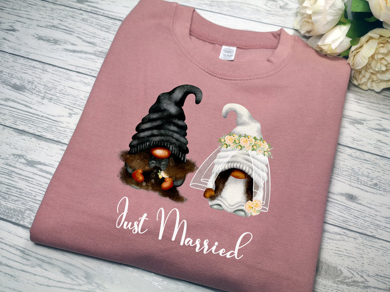 Custom Unisex DUKSY PINK jumper wedding with Bride or Groom gonks Just Married detail