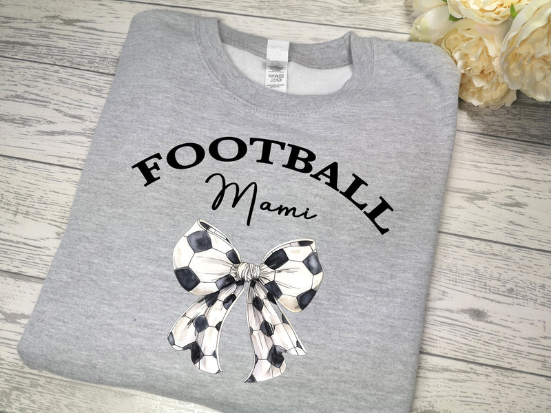 Personalised WELSH Unisex GREY jumper football mam bow detail Mam Nan Mamgu