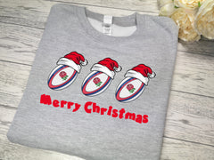 Custom Unisex KIDS/ADULT Heather GREY Christmas jumper ENGLAND rubgy ball baubles Merry christmas detail